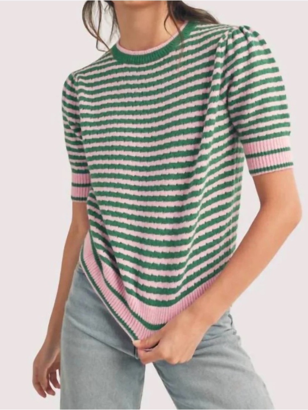 POST Striped Pink and Green Knit Top